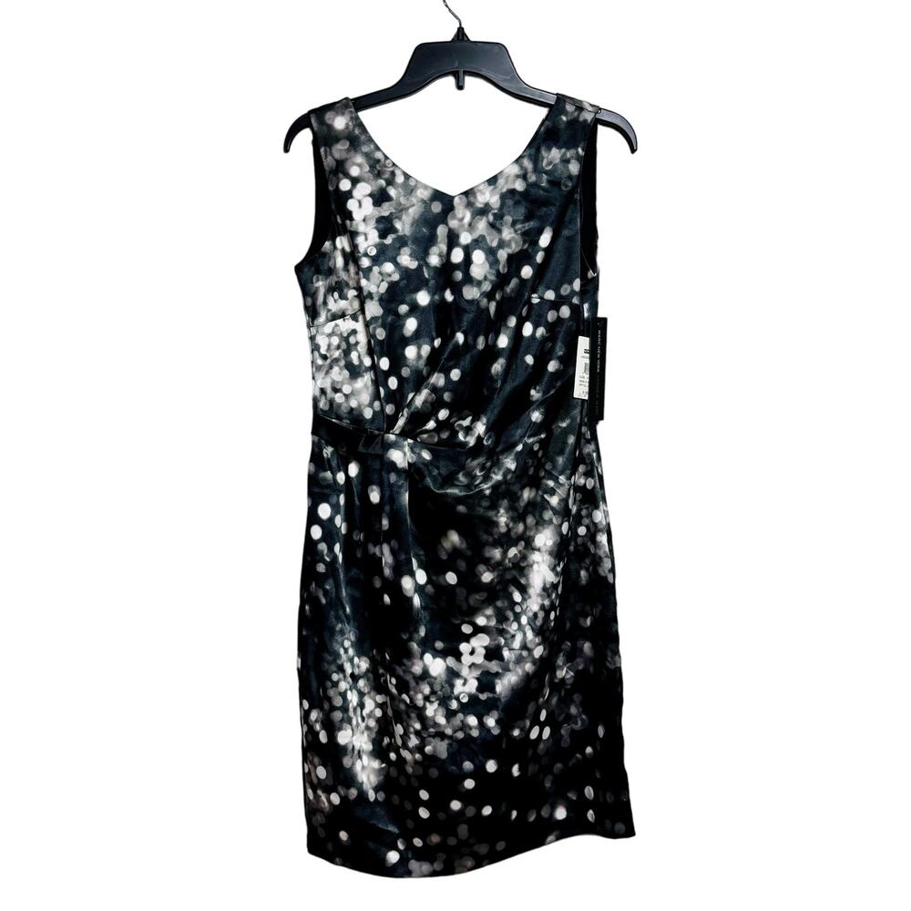 Marc New York City Lights Satin Shift Dress Size 4 Black White Mini Party Event